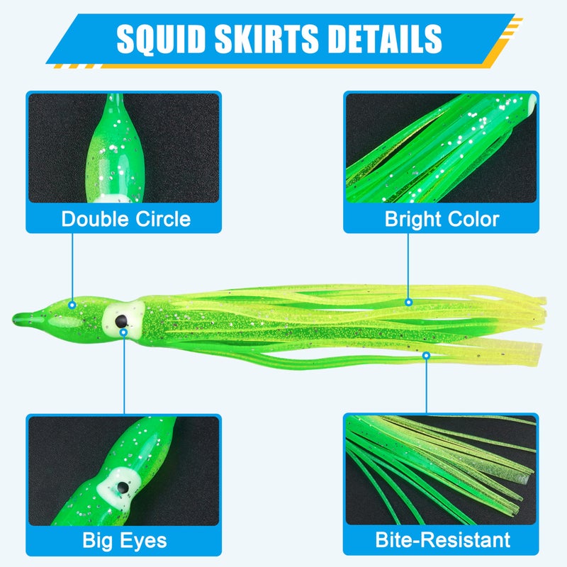 SILANON Fishing Squid Skirts Lures, 60pcs Luminous Octopus Skirts Trolling Lures Soft Plastic Fishing Bait Set for Bass Salmon Trout Multicolored 12cm - Image 2
